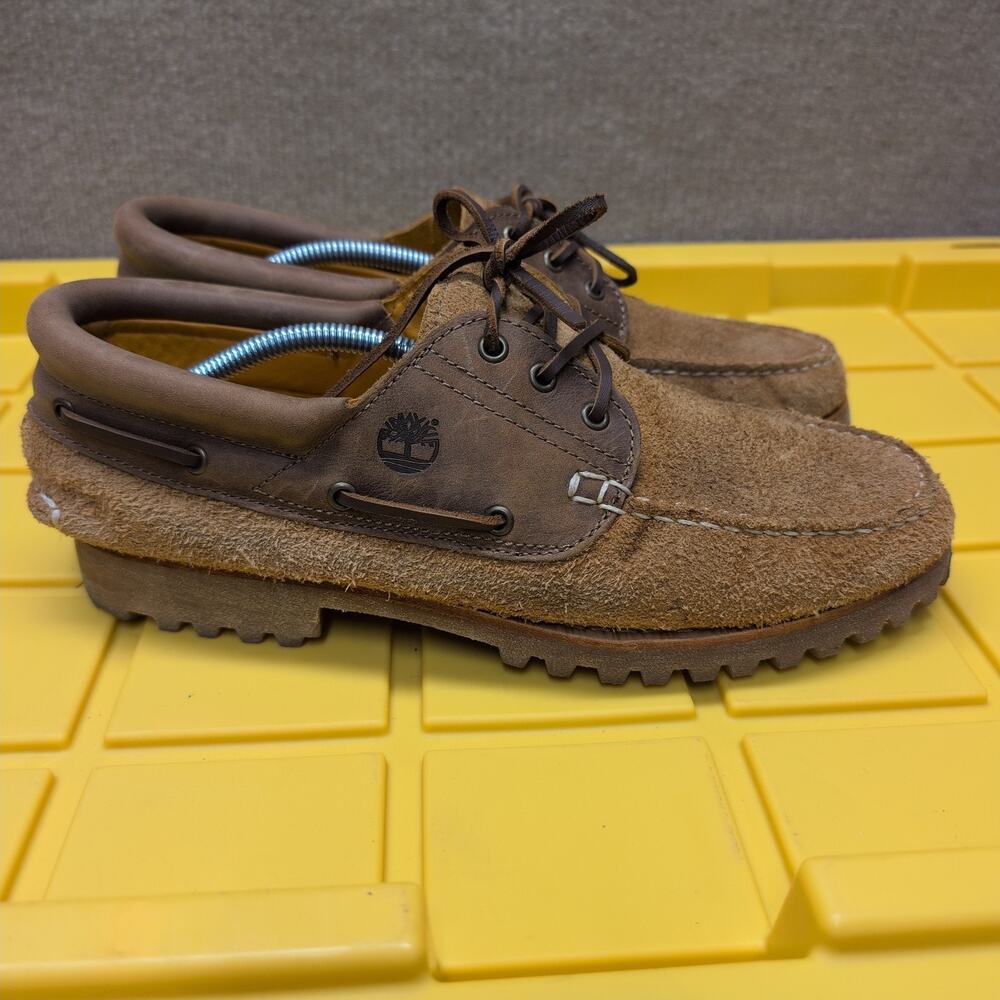 Timberland Mens 3-Eye Lug Handsewn Boat Shoes Size 11.5 Tan Brown Suede Moccasin